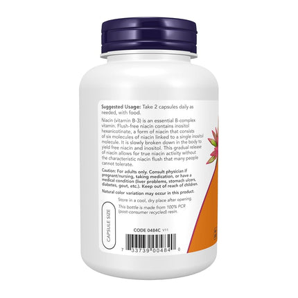 NOW Flush-Free Niacin 250 mg,180 Veg Capsules