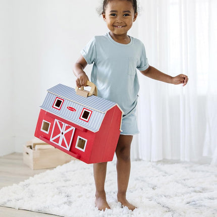 Melissa & Doug Fold and Go Wooden Barn With 7 Animal Play Figures Farm Animals Barn Toy, Portable Toys, Farm Toys For Kids And Toddlers Ages 3+
