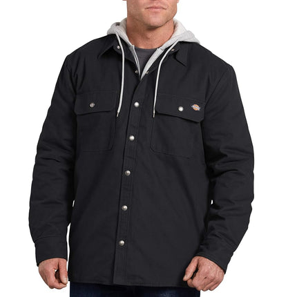 Dickies Men's Relaxed Fit Hooded Quilted Shirt Jacket, Black, Medium