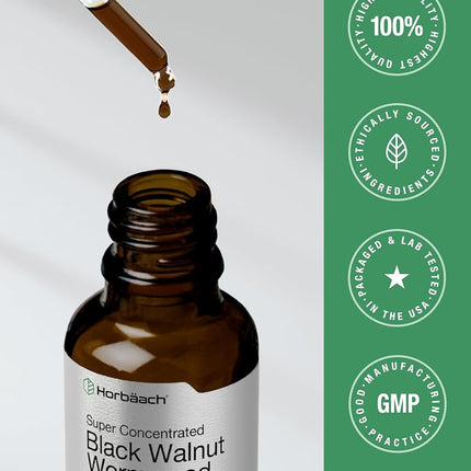 Black Walnut Wormwood Liquid Extract | 2 fl oz | Alcohol Free Tincture | Vegetarian, Non-GMO & Gluten Free | by Horbaach