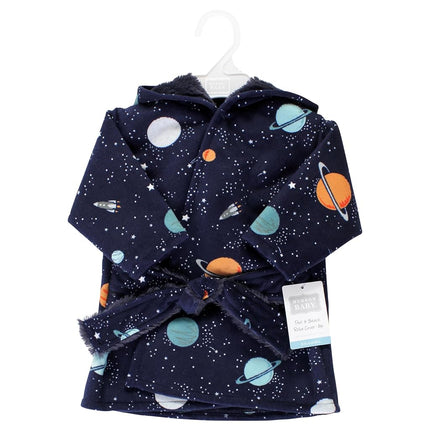Hudson Baby Unisex Baby Mink with Faux Fur Lining Pool and Beach Robe Cover-ups, Space, 6-12 Months