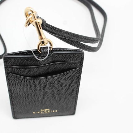 Coach ID Lanyard Badge Holder in Crossgrain Leather (Black/Gold)