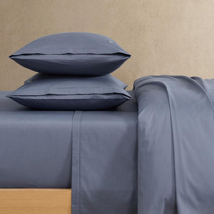 Lacoste 100% Cotton Percale Sheet Set, Solid, Vintage Indigo, Queen