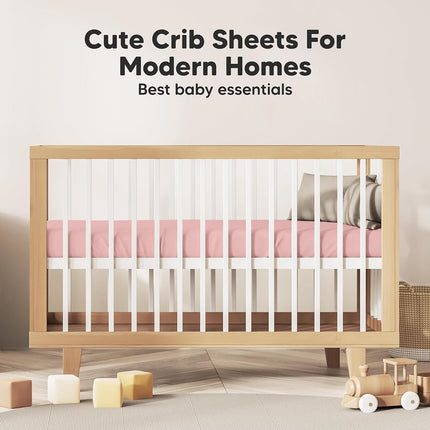 Organic Fitted Bed Sheets - 2-Pack Breathable Jersey Cotton Baby Bed Sheets - 120x60 Mattress Fitted Sheet - Rose