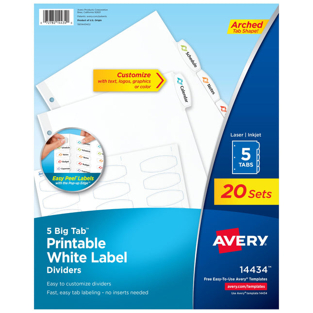 Avery Big Tab Printable White Label Dividers with 