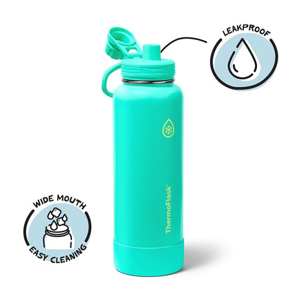 ThermoFlask 40 oz Double Wall Vacuum Insulated Stainless Steel Water Bottle with Spout Lid, Screamin' Green