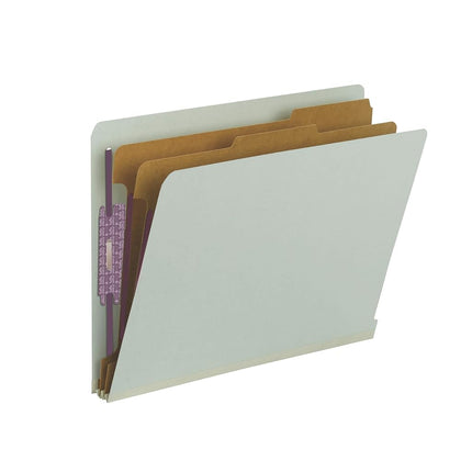 Smead End Tab Classification File Folders with SafeSHIELD Fasteners, Letter Size, Straight Cut, 2 Dividers, Gray/Green, 10 Per Box (26810)