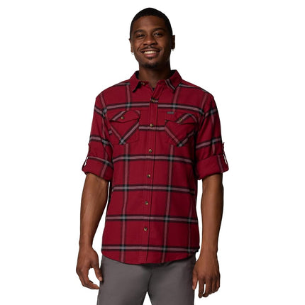 Camisa de franela de manga larga Columbia Bearmouth Springs con puños enrollables para hombre, Red Jasper Windowpane, Grande