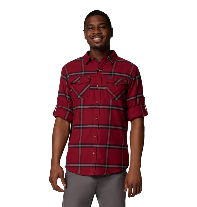 Chemise en flanelle à manches longues enroulables Bearmouth Springs pour homme Columbia, carreaux fenêtre rouge jaspe, grande