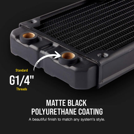 Corsair Hydro X Series, radiador de refrigeración líquida XR5 de 280 mm (soportes dobles para ventiladores de 140 mm, fácil instalación, construcción de cobre premium, revestimiento de poliuretano, guías integradas para tornillos de ventilador) Negro