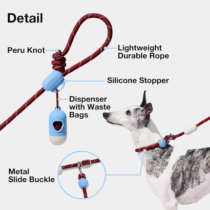VETRESKA Hands-Free Dog Lead, 8FT Adjustable Rope Lead with Bag Dispenser