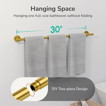 USHOWER Brushed Gold Bath Towel Bar, 30-Inch Towel Racks for Bathroom Wall-Mounted, SUS304 Stainless Steel Towel Rod (Total Length 32-Inch)