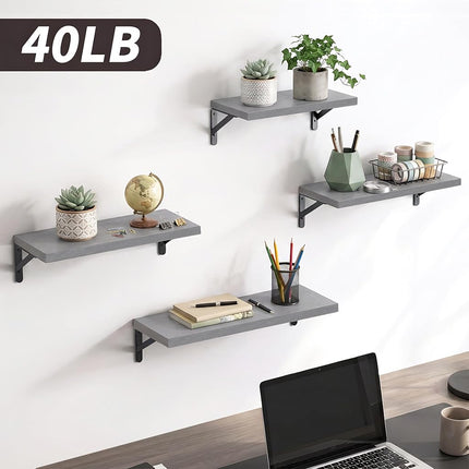 YGEOMER Floating Shelves for Wall, Different Sizes Gray Wall Shelves for Living Room, Bathroom, Bedroom, Kitchen, Home Decor (Set of 4)
