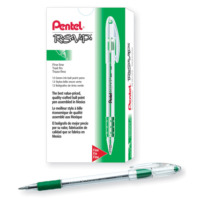 Pentel R.S.V.P. Ballpoint Pen, 0.7mm Fine Tip, Gre