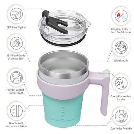 BJPKPK Gobelet de 283,5 ml avec anse et paille en acier inoxydable, tasses isothermes pour eau ou café glacé, Oasis