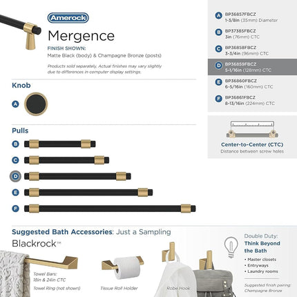 Amerock | Cabinet Pull | Matte Black/Champagne Bronze | 5-1/16 inch (128 mm) Center-to-Center | Mergence | 1 Pack | Drawer Pull | Cabinet Handle | Cabinet Hardware