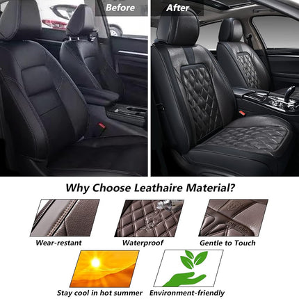 Coverado Car Seat Covers Front, Car Seat Covers Front Seats, 2-Pack Seat Covers for Cars, Luxury Leathaire Car Seat Protector Luxury Leathaire Waterproof Seat Cushions Universal Fit Most Cars Black