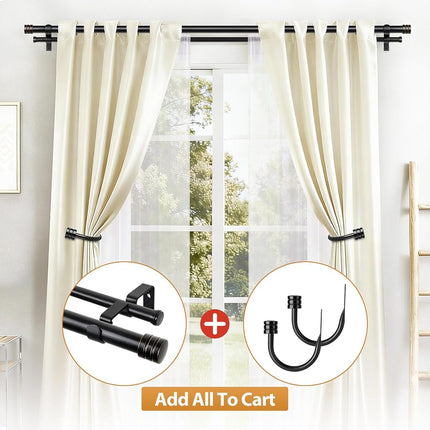 TONIAL1 Inch Double Curtain Rods for Windows 48 to 84 Inches, Heavy Duty Decorative Drapery Rod 32 to 86 Inches with Classic Cap Finial, Black