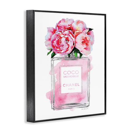 The Stupell Home Décor Collection Glam Perfume Bottle V2 Flower Silver Pink Peony Framed Giclee Wall Art, 16 x 20 Inches