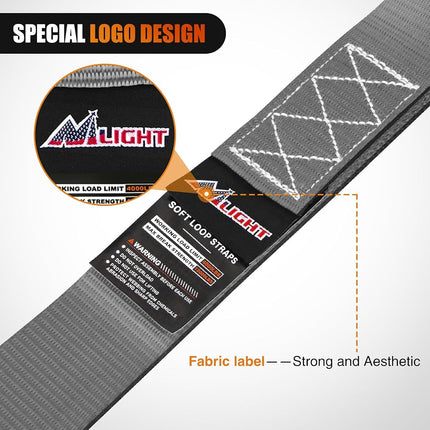 Nilight Soft Loop 1.7”×17" Motorcycle Tie Down Straps Heavy Duty 12000Lbs Max Break Strength for Securing ATV UTV Kayak Moving Cargo (8PK-Grey)