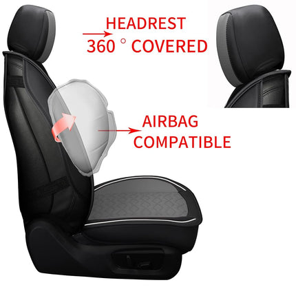 Juego de fundas y cojines de piel sintética ejecutiva Tapha, transpirables y resistentes al agua, ajuste universal para coche, SUV y camión (asientos delanteros y traseros, negro) (TAP-01-B1)