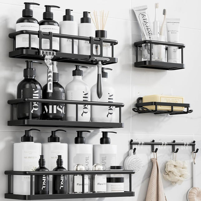 YASONIC Shower Caddy, 100% Rustproof Shower Shelves for Inside Shower, No Drilling Bathroom Organizers and Storage, 6 Pack Large Capacity Bathroom Caddy for Kitchen & Home Decor