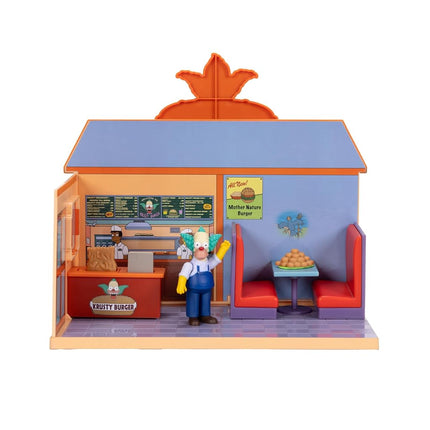 The Simpsons Krusty Burger Playset by Jakks Pacific, Includes 6.35 cm Krusty the Clown Articulated Mini Figurine and Detailed Accessories, Interactive Features