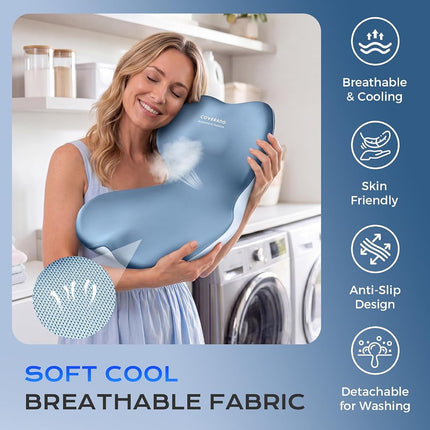 Coverado Car Seat Cushion and Lumbar Support Pillow One Piece, Memory Foam Ergonomic Back Support Driving Seat Cushion for Back Pain, Non-Slip Washable Cushion for Car, Driver, Office