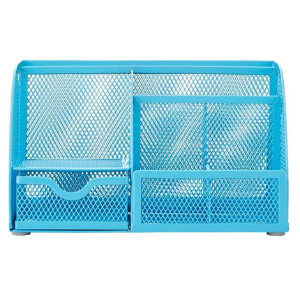 Annova Mesh Desk Organizer Office with 7 Compartments + Drawer/Desk Tidy Candy/Pen Holder/Multifunctional Organizer (Blue)