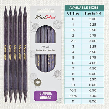 KnitPro J’Adore Cubics Double Pointed Needles 6" (15cm) | 8.00mm
