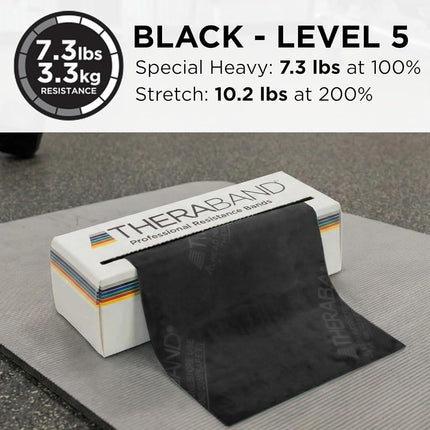 TheraBand Resistance Bands, 5.5m Roll Professional Latex Elastic Band For Upper & Lower Body, Core Exercise, Physical Therapy, Pilates, Home Workouts, Rehab, Black, Special Heavy, Advanced Level 6