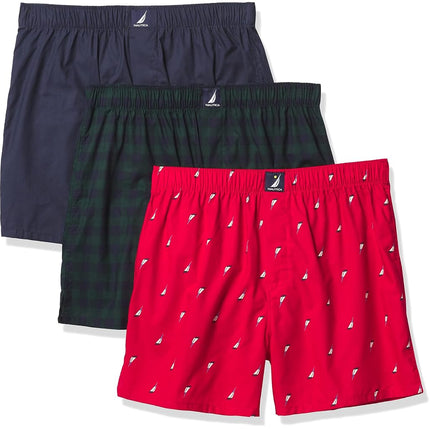 Nautica Men's Cotton Woven 3 Pack Boxer, Peacoat/B