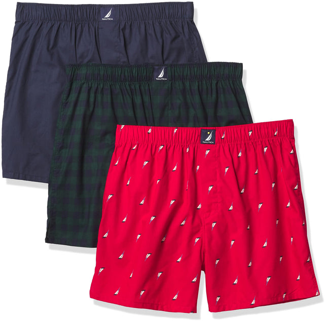 Nautica Men's Cotton Woven 3 Pack Boxer Shorts, Pe