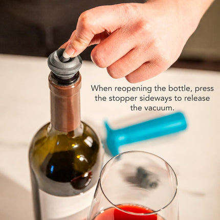 Vacu Vin Original Wine Saver with 6 Vacuum Bottle Stoppers – Wine Preserver Pump for Red or White Wine – Manual Air Remover System – Airtight Seal – Keep Wine Fresh Longer – Blue