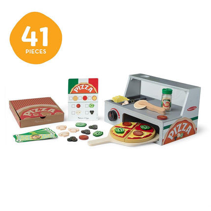 Melissa & Doug Wooden Pizza Toy Shop – Kitchen with Oven & Food Set | Role Play for Children | Age 3+ - FSC Certified