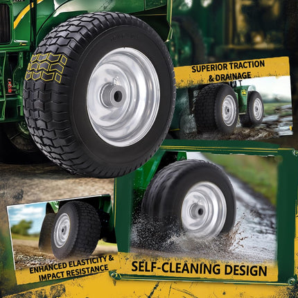 Wiltire 16x6.50-8 Flat Free Lawn Mower Front Tire and Wheel (2 Pack)