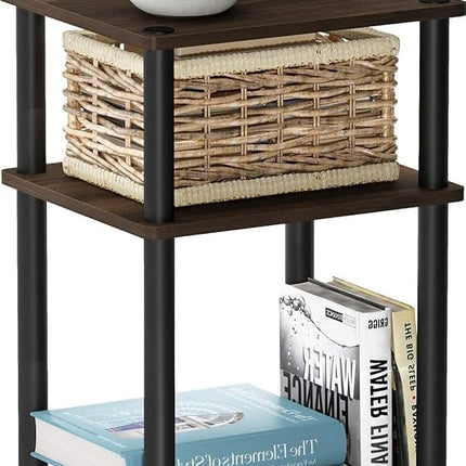 Furinno JUST Side Table, 3-Tier End Table, Open Shelves Night Stand, Bedside Table, Toolless Assembly, for Living Room, Bedroom, Columbia Walnut