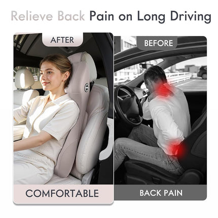 FLORICH Lumbar Support Pillow and Car Neck Pillow Memory Foam Integrated Lumbar Support Cushion with Headrest Pillow Ergonomic Car Seat Back Support for Head Waist Support Sciatica Pain Relief, Gray