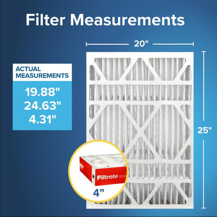Filtrete 20x25x4 AC Furnace Air Filter, MPR 1000, MERV 11, Fits Honeywell & AprilAire Space-Gard, Allergen Defense, Electrostatic Air Cleaning Filter, 2-Pack (actual size 19.88 x 24.63 x 4.31)