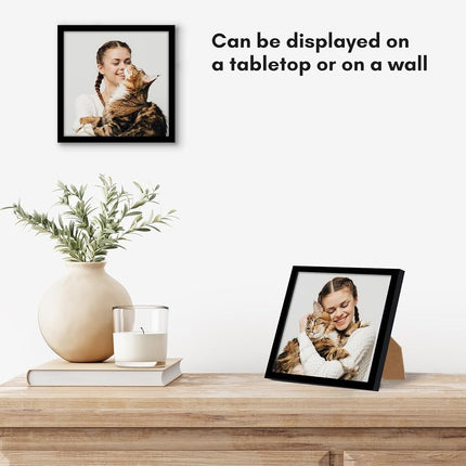 Americanflat 6x6 Picture Frame with Shatter-Resistant Glass - Streamline Collection - Thin Square Picture Frame for Tabletop and Wall Display - Hanging Hardware and Easel Stand Included - Black