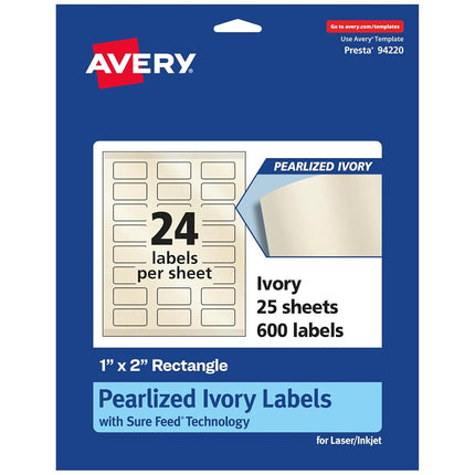 Avery Pearlized Ivory Rectangle Labels with Sure Feed Technology, Print-to-The-Edge, 1" x 2", 600 Pearlized Ivory Labels, Laser/Inkjet Printable Labels