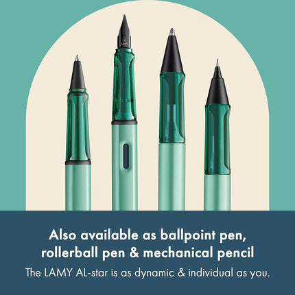 LAMY AL-star mint - Fountain Pen with ergonomic grip & polished steel nib in size F - lightweight aluminum body - including LAMY T 10 blue cartridge - Right-Handed