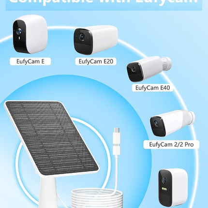Solar Panel for Security Camera, 5V 4W Solar Panels Charger Compatible with Eufycam 2C/2C Pro/2/2 Pro/E20/E40/E, Micro USB & Type-C Port, IP65 Waterproof, 9.8ft Charging Cable & Wall Mount, 3 Pack