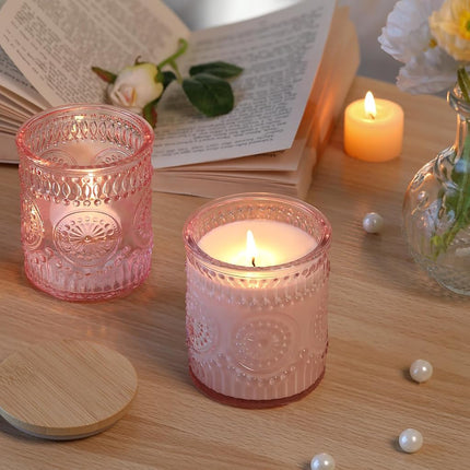 8 oz Glass Candle Jars with Wood Lids | 10-Pack | 6 Colors Available