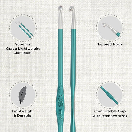 KnitPro Zing Deluxe Single-Ended Crochet Hook Set | 9 Sizes (2mm to 6mm)