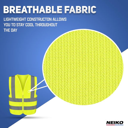 Neiko 53963A High Visibility Safety Vest with 2 Pockets, ANSI/ISEA Standard | Color Neon Yellow Size XL