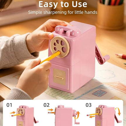 ZMOL Manual Hand Crank Pencil Sharpener - Heavy Duty Desktop Pencil Sharpener for Colored Pencils, Children's Classroom & Professional Use