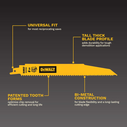 DEWALT Reciprocating Saw Blades, Bi-Metal Set with Case, 10-Piece (DW4898), Yellow
