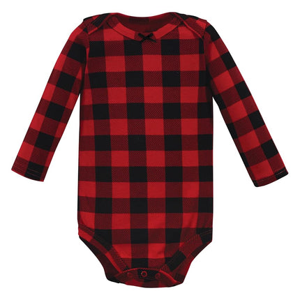 Hudson Baby unisex-baby Cotton Long-sleeve Bodysuits, Buffalo Plaid Leopard, 3-6 Months