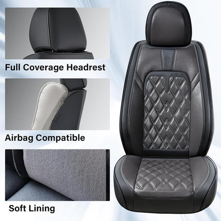 Coverado Car Seat Covers Front, Car Seat Covers Front Seats, 2-Pack Seat Covers for Cars, Luxury Leathaire Car Seat Protector Luxury Leathaire Waterproof Seat Cushions Universal Fit Most Cars Black